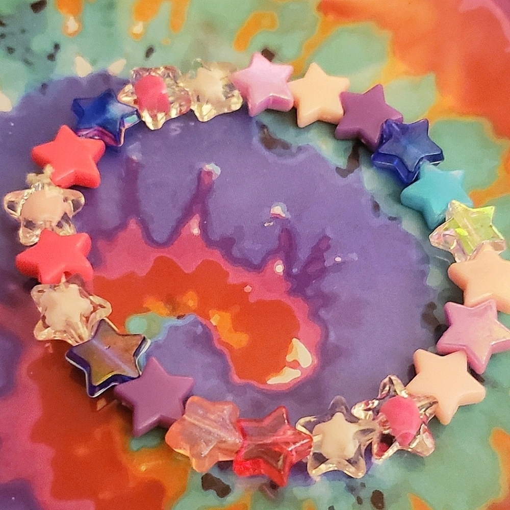 Handmade Pink Purple Iridescent Star Kandi Bracelet